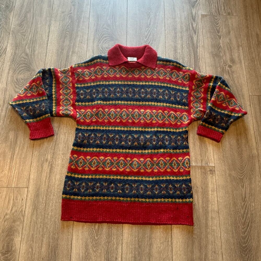 Vintage 80s Laura Ashley 100% Wool Nordic Fair Isle Sweater Made Great Britain - Picture 9 of 12